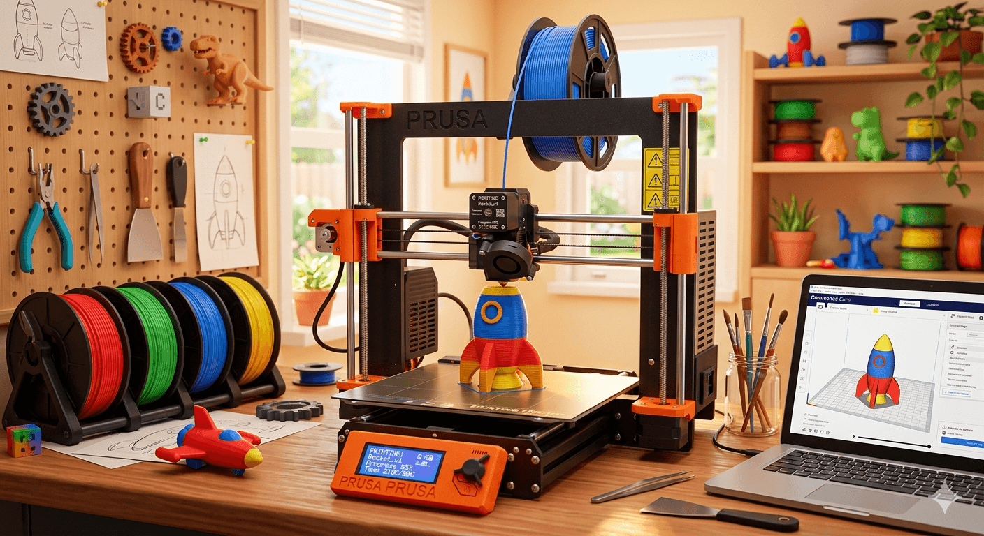 Kids learning 3D printing and carrying home a toy they printed